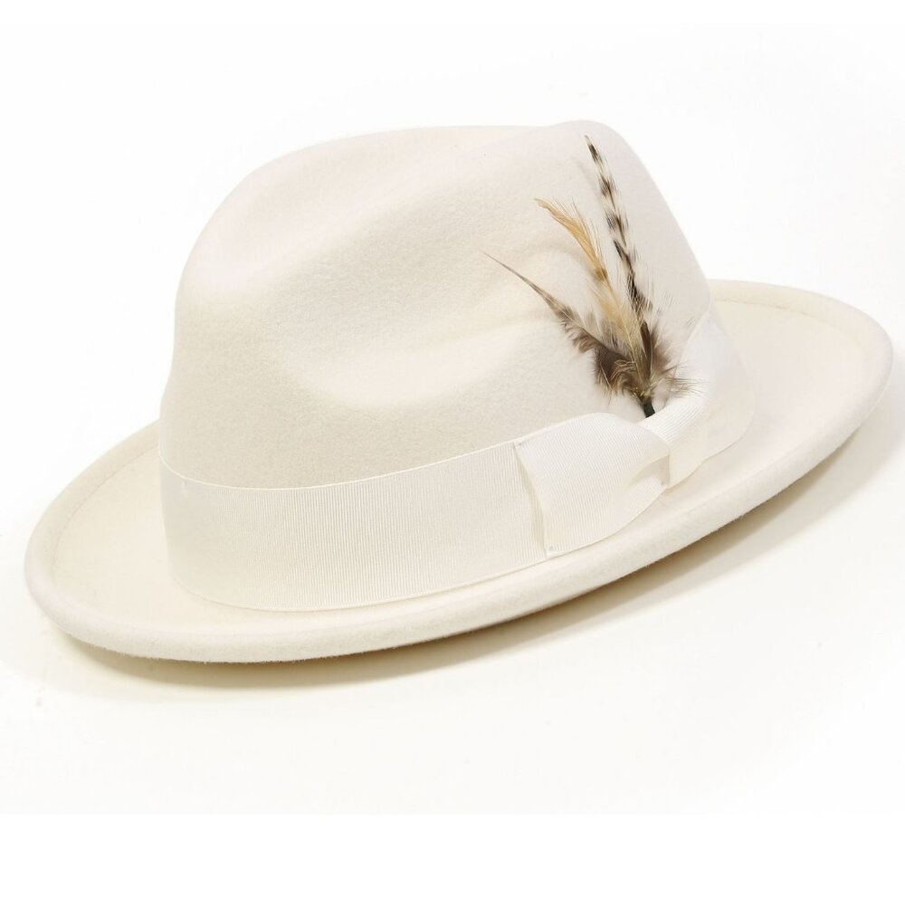 Montique Men's White 2" Snap Brim Crushable Felt Wool Fedora Hat. h-10
